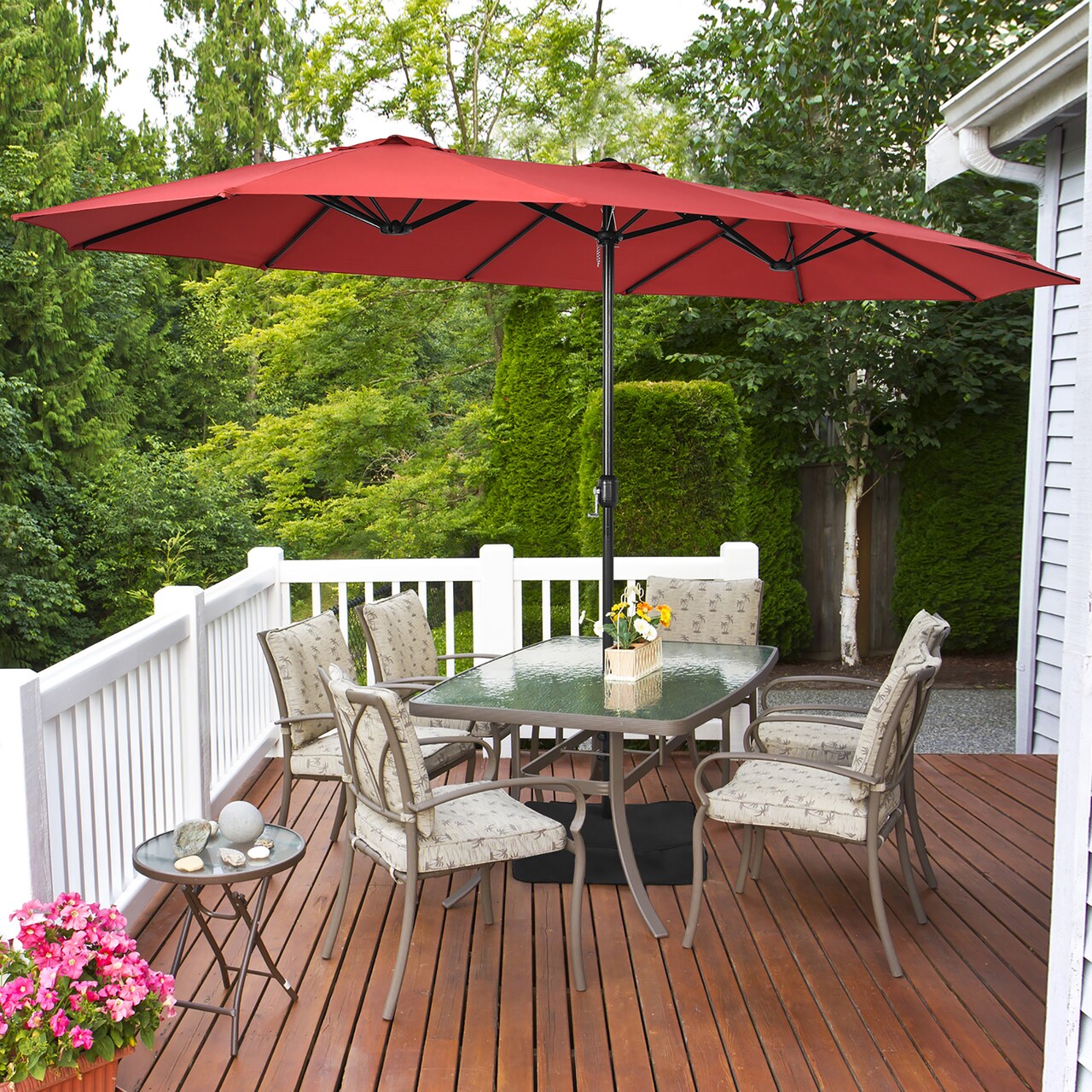 Costway 15 Ft Patio Double Sided Umbrella Outdoor Market Umbrella BeigeTanOrangeBurgundy